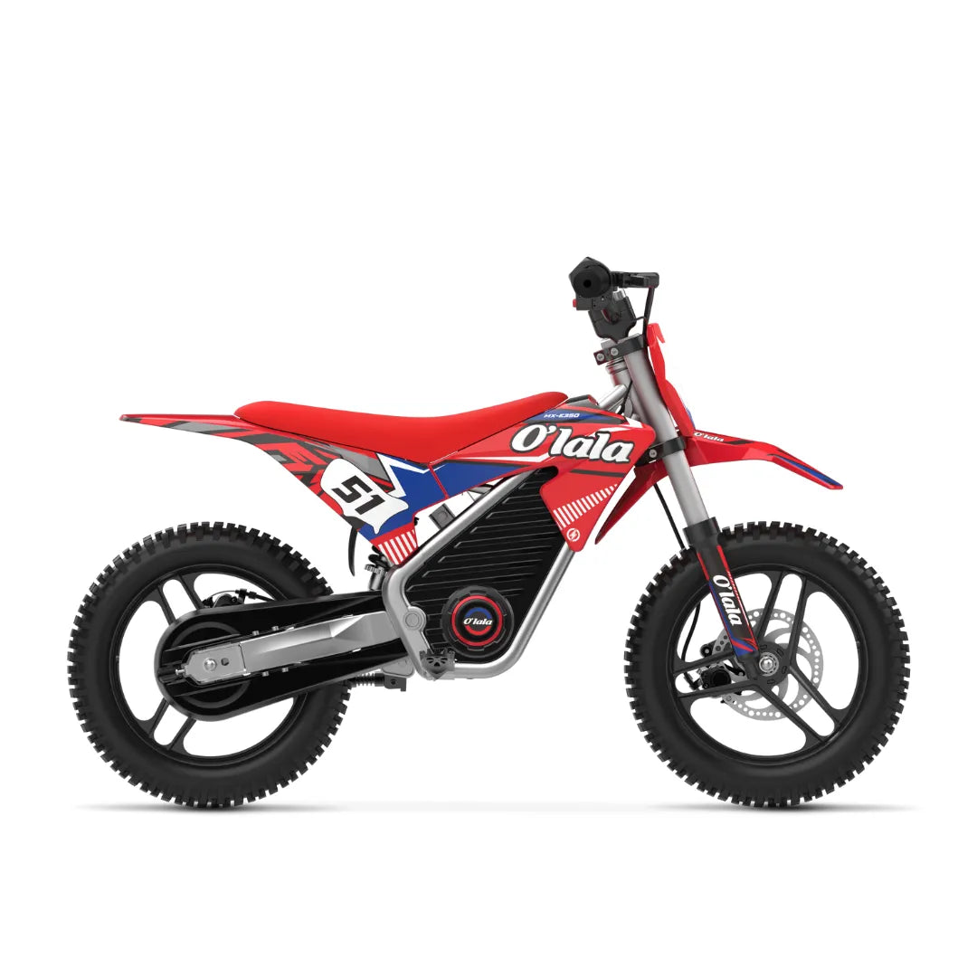 Dječji električni motocikl Apollo O'lala SX-E500 crvene boje, bočni pogled na model s brojem 51