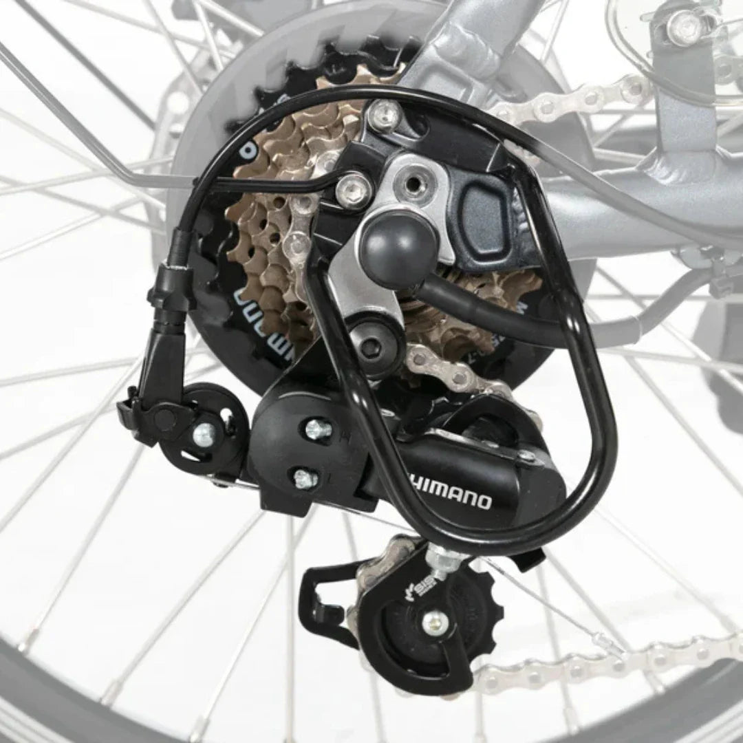 Detalj stražnjeg Shimano mjenjača na električnom biciklu Jobobike Sam
