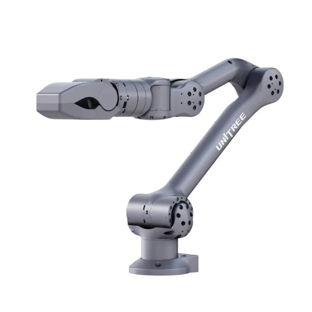 Siva robotska ruka Unitree Z1 s hvataljkom, pogled sa strane na izoliranoj pozadini