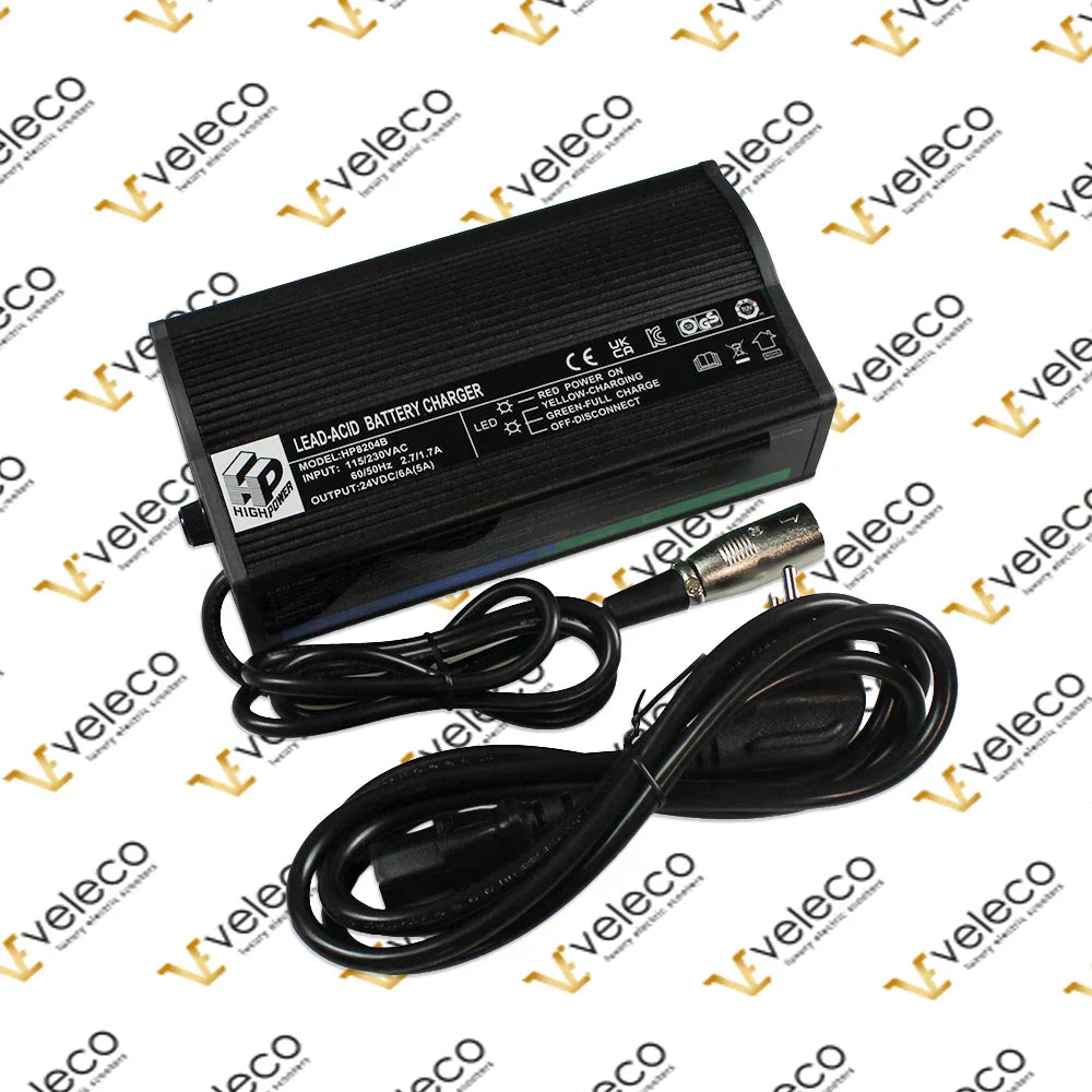 Crni punjač baterija High Power za Veleco Jumpy, Looper i Sharpy s priključnim kabelima