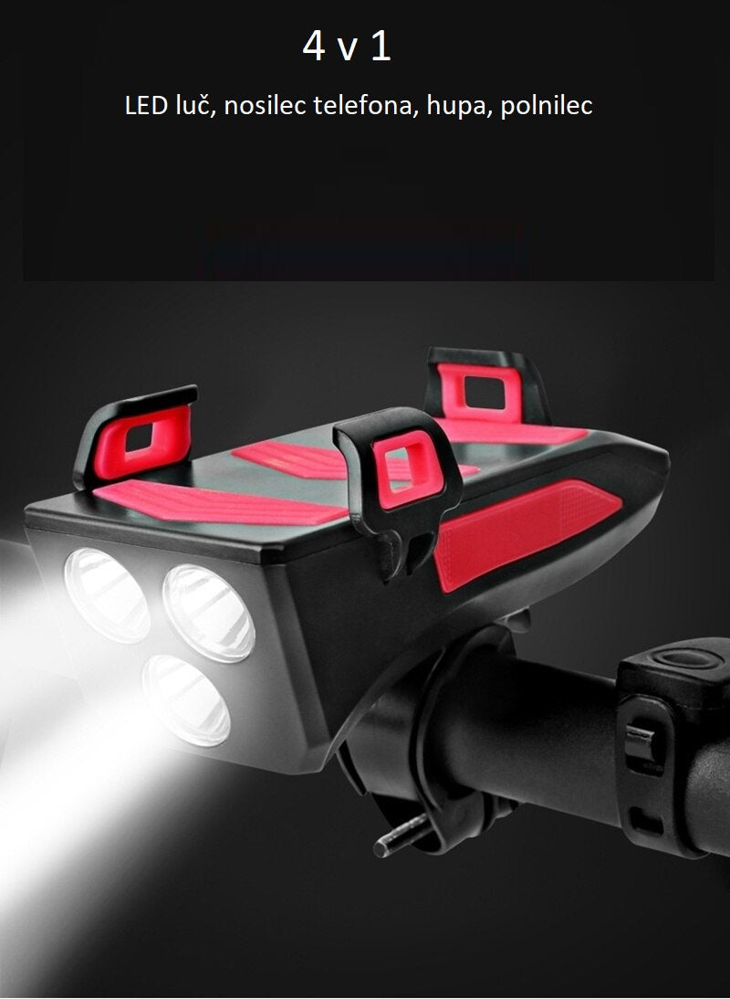 4 u 1 Eco Speed dodatak za romobil s LED svjetlom, držačem mobitela i punjačem crveno-crne boje