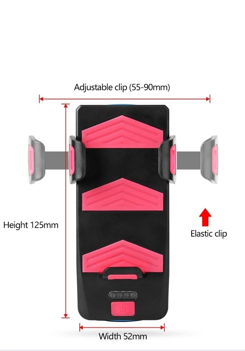 Držač za mobitel Eco Speed s podesivim hvataljkama prikazan tehničkim crtežom s dimenzijama