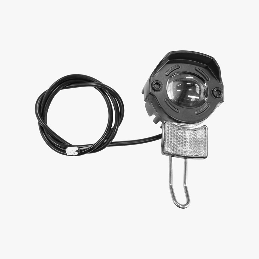 Crno prednje LED svjetlo 6W za romobil KingSong N15 s kabelom i reflektorom, pogled sprijeda