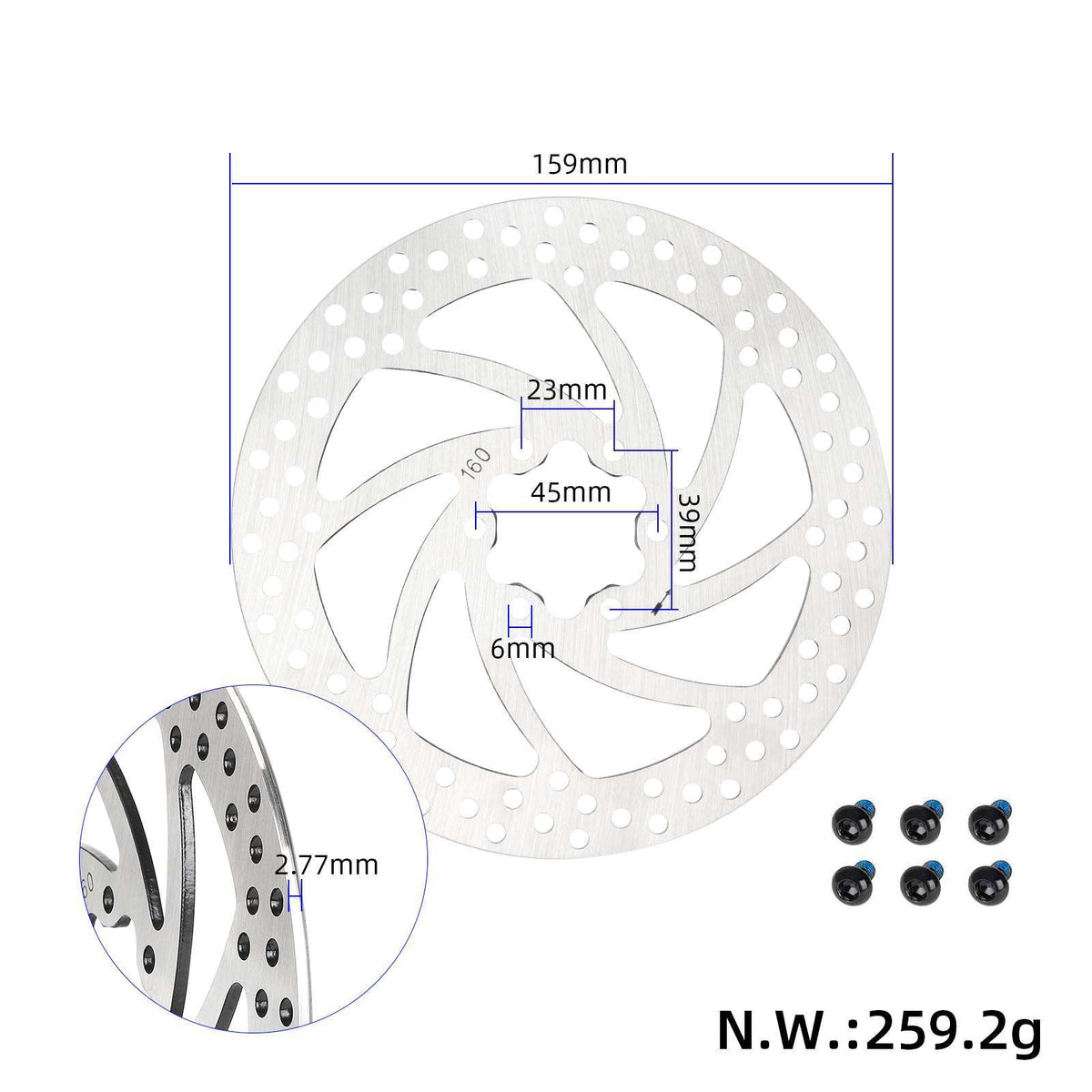 Ojačan 2,8 mm debeli kočioni disk 160 mm sa 6 rupa
