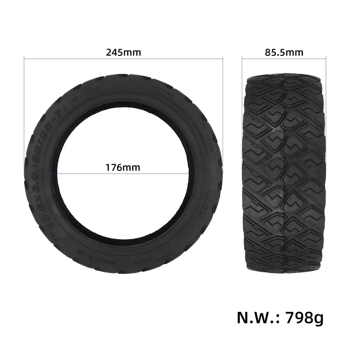 Cestovna tubeless guma Ulip 10.5x3.0 (80/55-7.0) za električni romobil Segway P65D