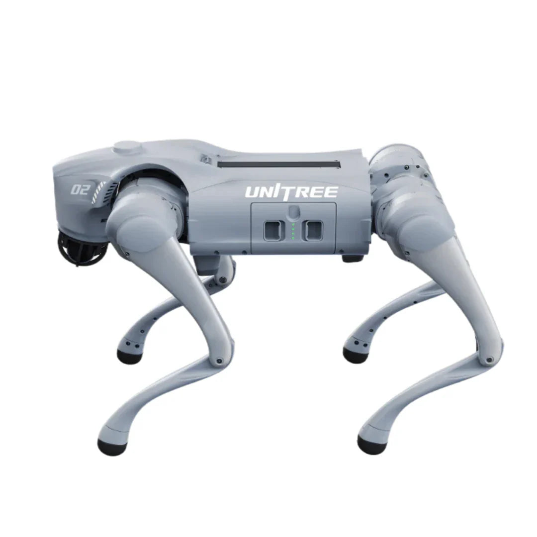 Sivi četveronožni robot Unitree Go2 Air Pro bočni pogled na dizajn robota psa