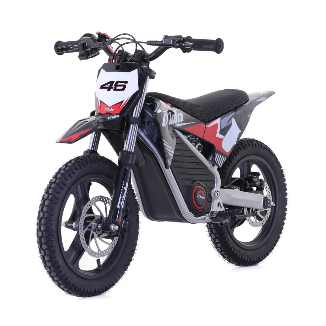 Dječji električni motocikl Apollo O'lala SX E500 crno-crvene boje, prednji pogled