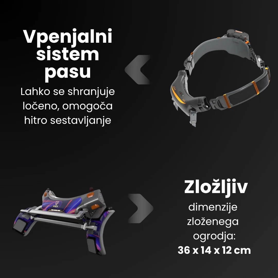 Sklopivi sustav pojasa egzoskeleta Vigx Pi Plus u rasklopljenom i sklopljenom izdanju