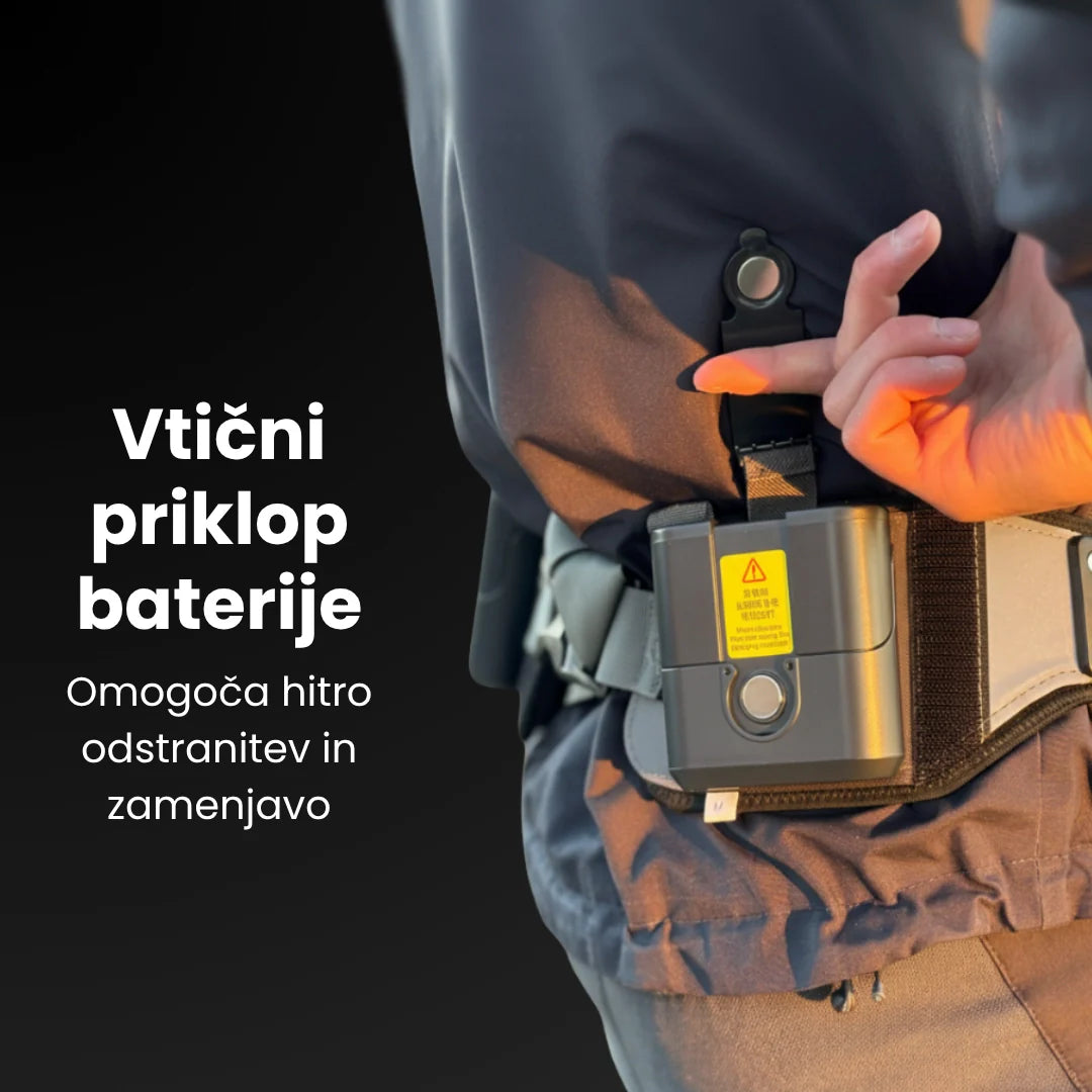 Egzoskelet VIGX PI Plus detaljan prikaz sustava za brzo odvajanje i zamjenu baterije na pojasu