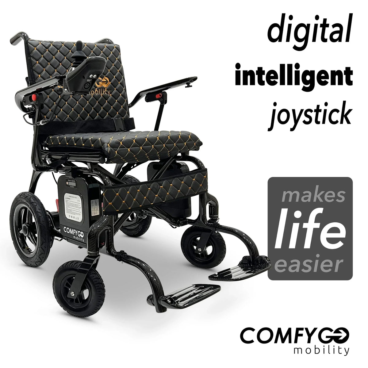 Električna invalidska kolica ComfyGo Phoenix Carbon Fiber crnog dizajna s digitalnim joystickom