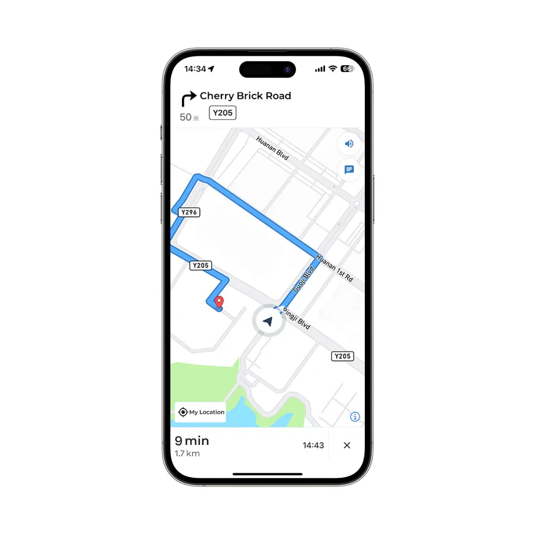 Pametni telefon s prikazom GPS navigacijske karte za električni bicikl ADO Air 20 Ultra
