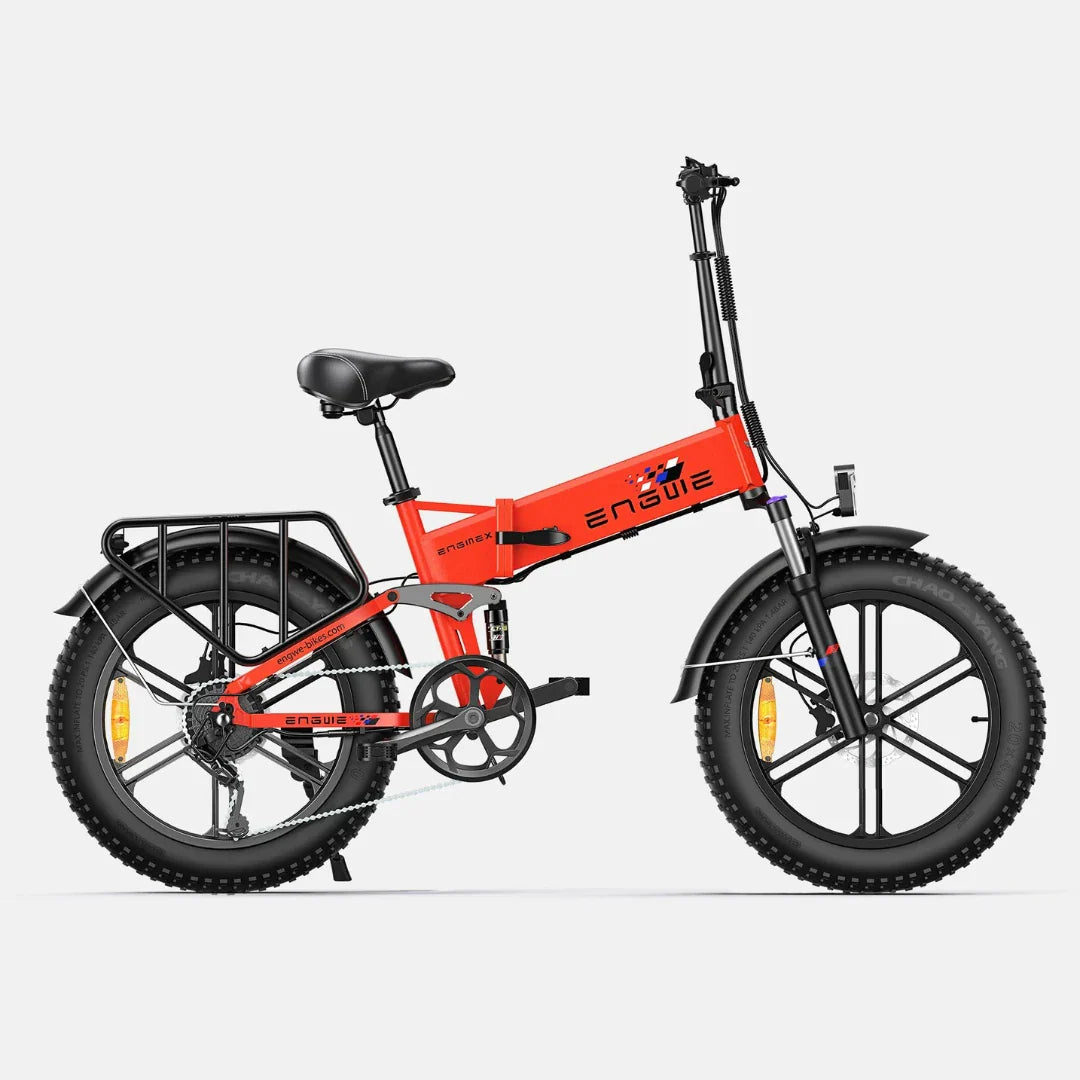 Crveni električni bicikl Engwe Engine X s debelim gumama pogled sa strane