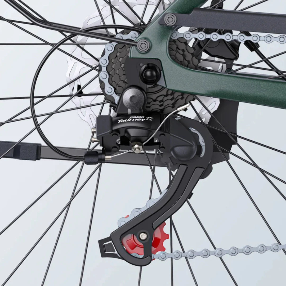 Stražnji Shimano Tourney mjenjač na električnom biciklu Engwe Mapfour N1 Air krupni kadar
