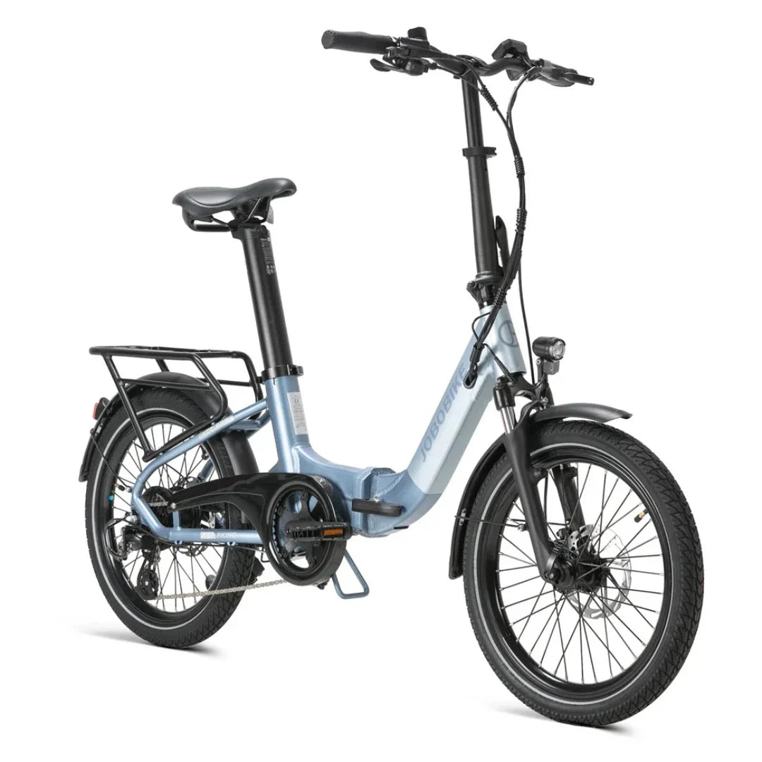 Svijetloplavi električni sklopivi bicikl Jobobike Ace Pro, pogled sa strane