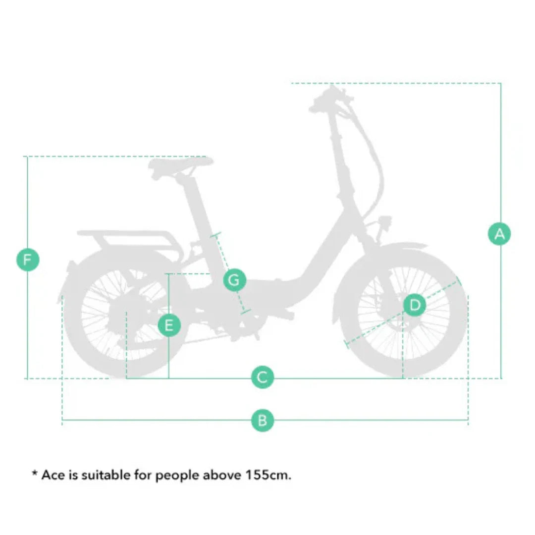 Tehničke dimenzije električnog bicikla Jobobike Ace Pro s prikazom visine i duljine okvira