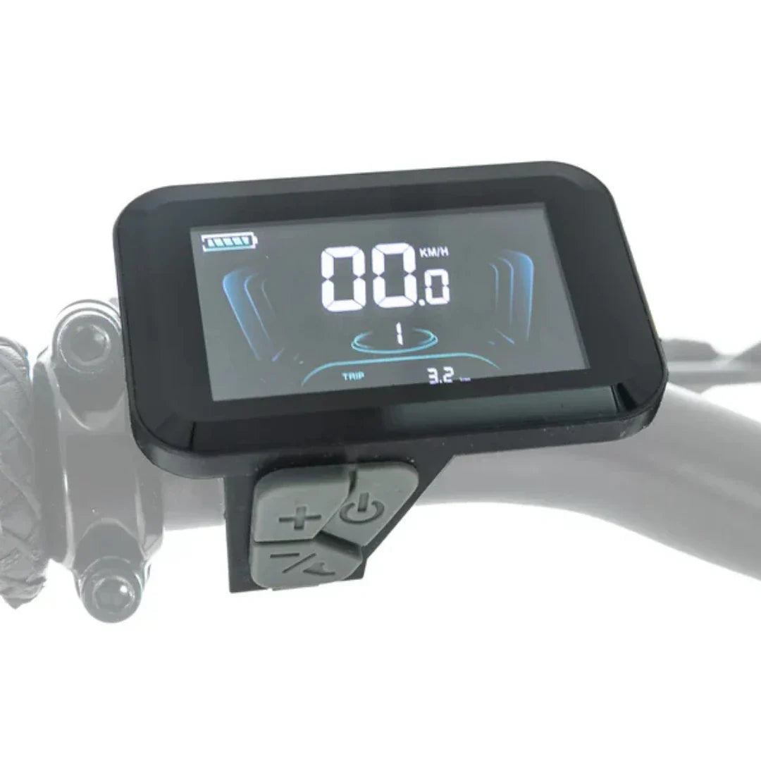 LCD zaslon s kontrolama na upravljaču električnog bicikla Jobobike Sam prikazan izbliza