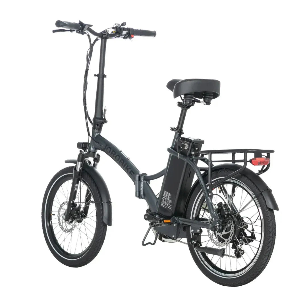 Sivi električni sklopivi bicikl Jobobike Sam prikazan bočno na bijeloj pozadini