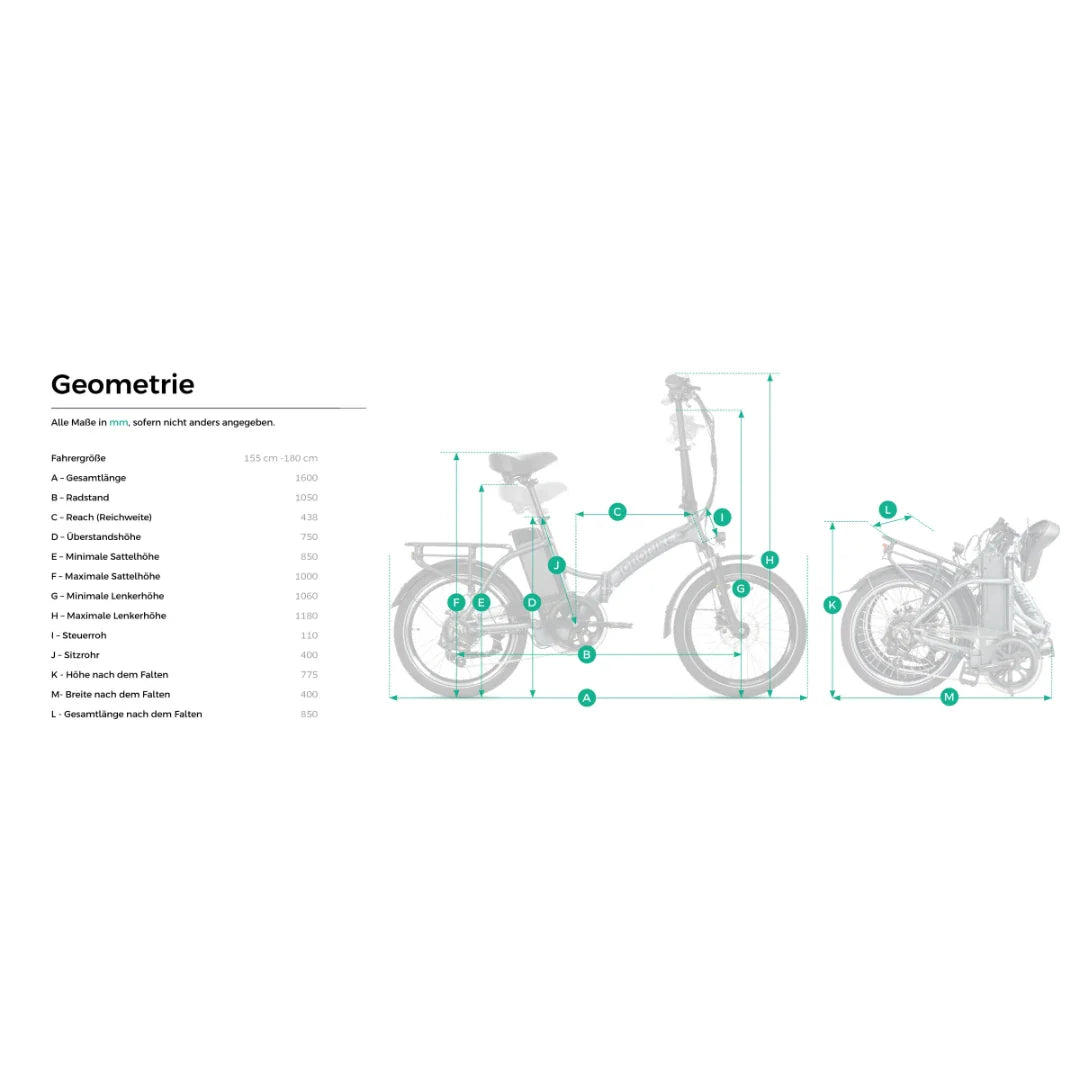Tehnički nacrt geometrije električnog bicikla Jobobike Sam s prikazom dimenzija sklopljenog modela