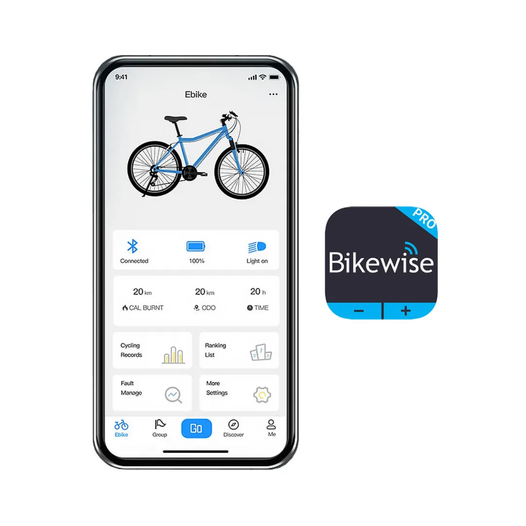 Prikaz aplikacije Bikewise Pro za električni bicikl MS Energy c300 na ekranu pametnog telefona