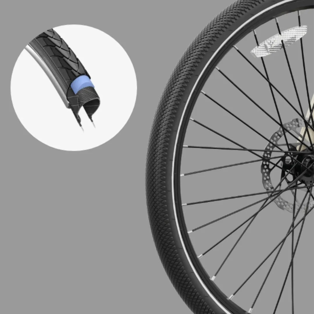 Crna guma električnog bicikla MS Energy c40 s prikazom presjeka zaštite od bušenja u krugu