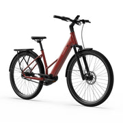 Crveni električni bicikl Tenways AGO Air, pogled s boka na gradski e-bike s prtljažnikom