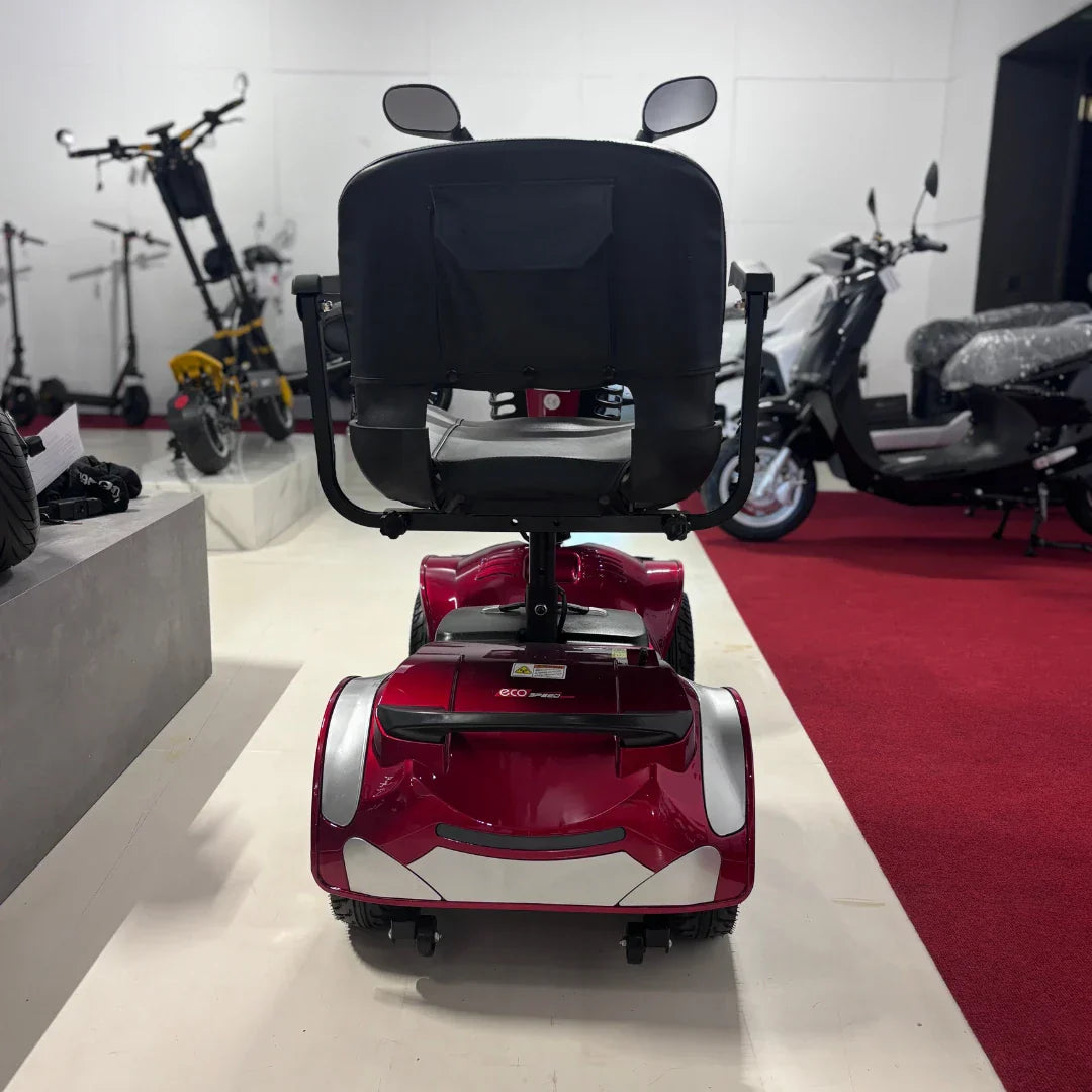 Električni skuter za starije osobe Eco Speed Senior crvene boje stražnji pogled sa sjedalom