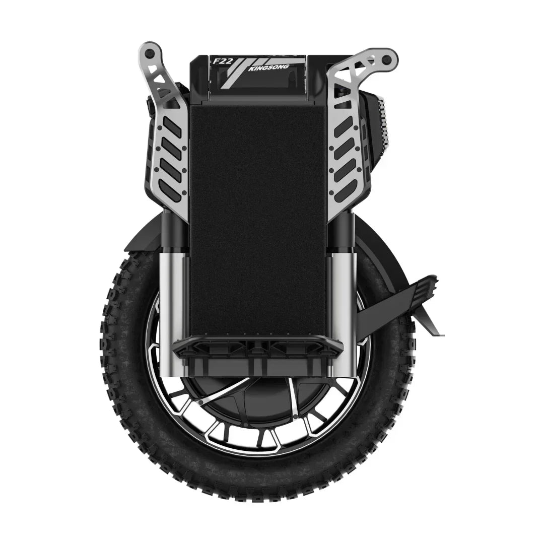 Električni monocikl Kingsong F22 Pro crni prednji pogled s detaljima ovjesa i off-road gume