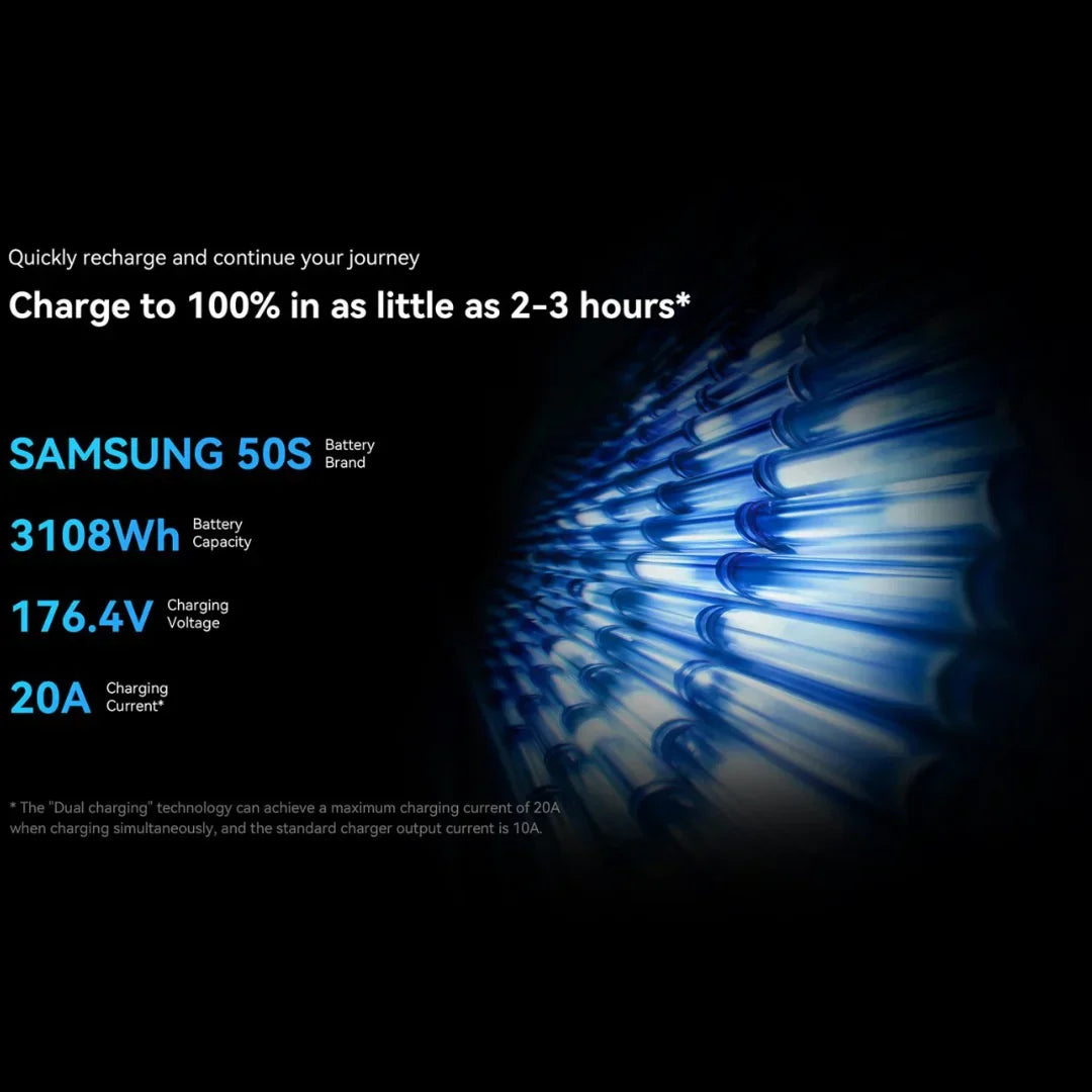Prikaz specifikacija Samsung 50S baterije za električni monocikl Kingsong F22 Pro s plavim detaljima