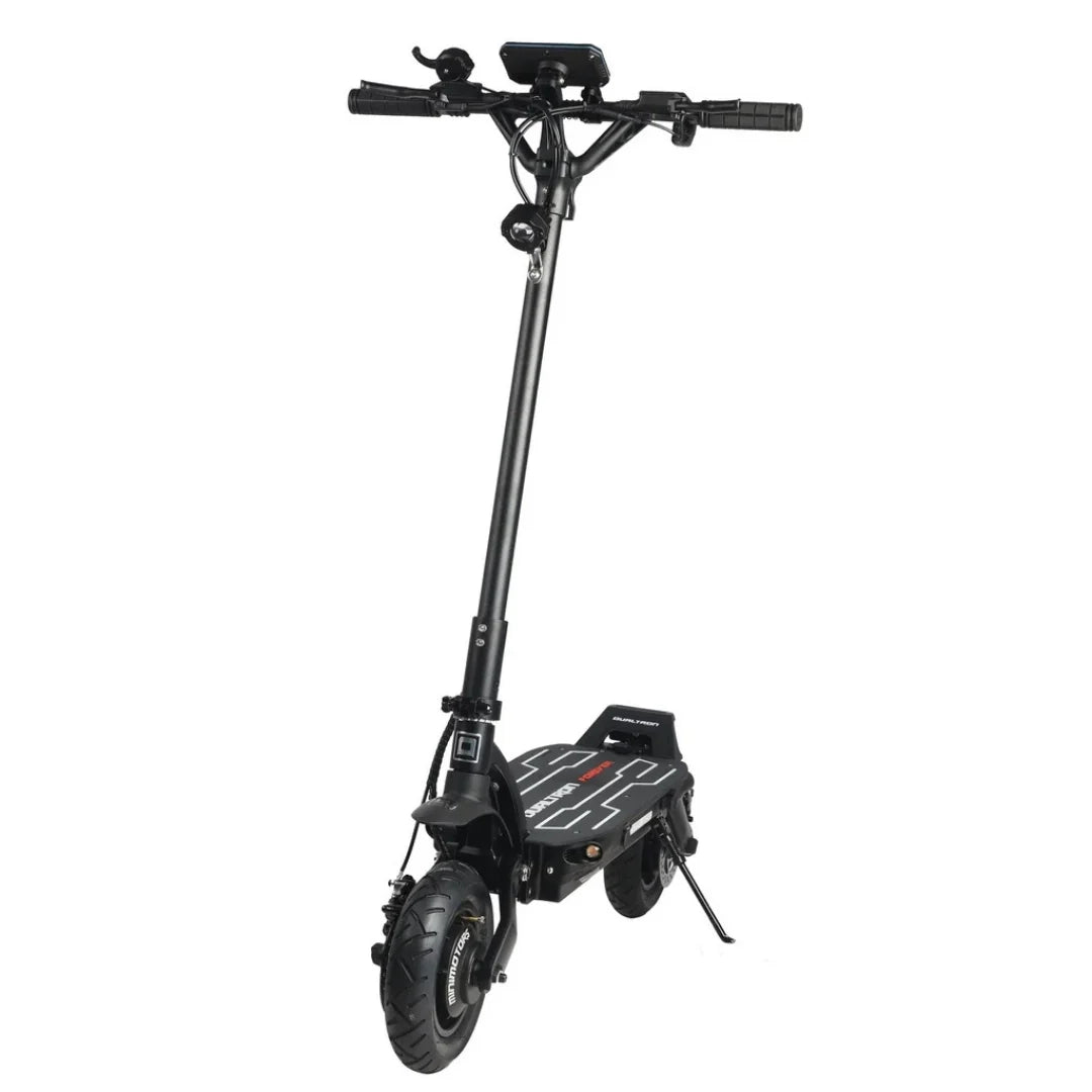Električni romobil Dualtron Forever crne boje, pogled sprijeda na postolje i upravljač