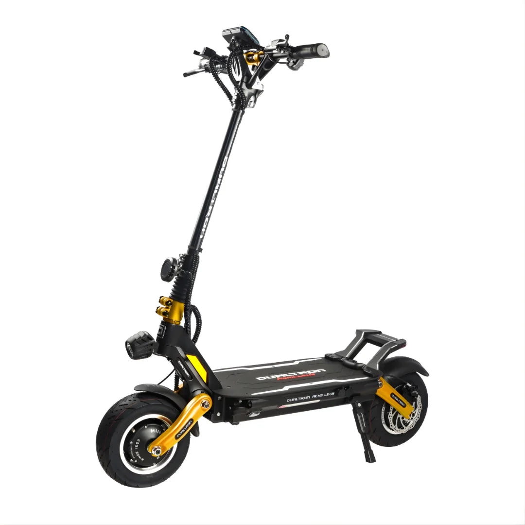 Električni romobil Dualtron New Achilleus crno-zlatne boje, pogled sa strane na bijeloj pozadini