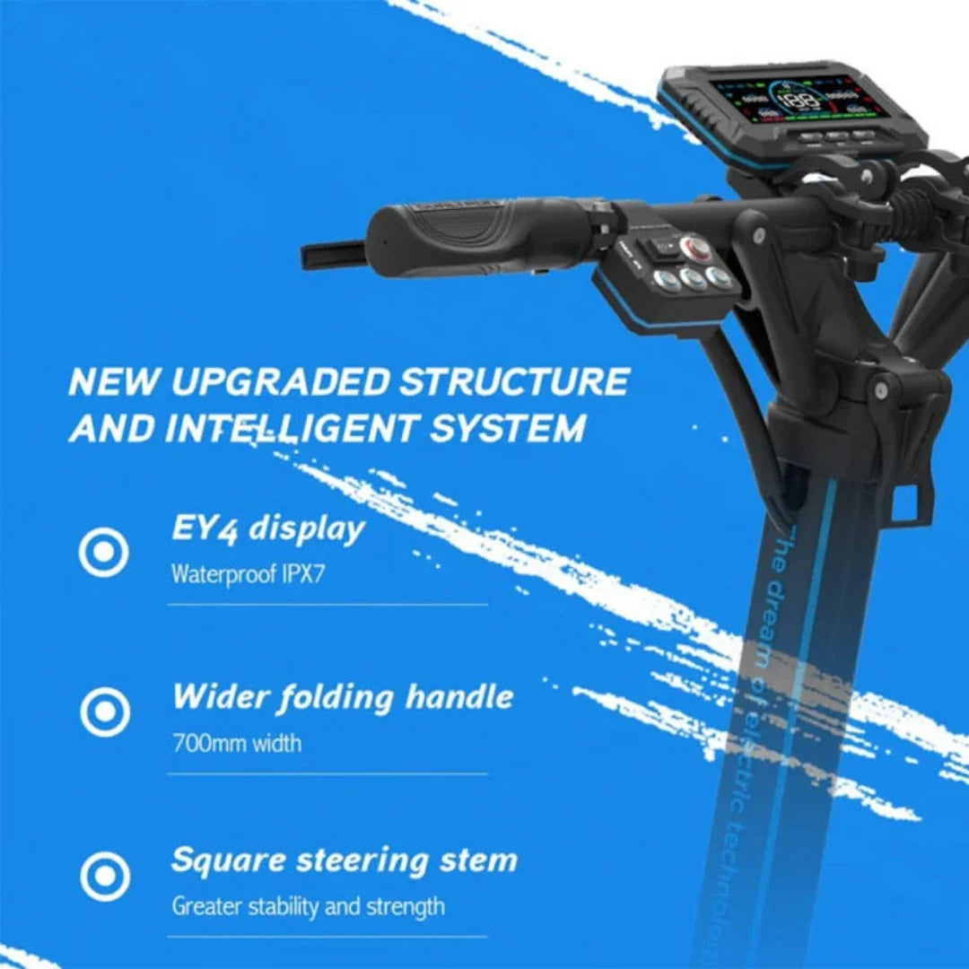 Upravljač i EY4 zaslon električnog romobila Dualtron Storm Limited s prikazom tehničkih značajki