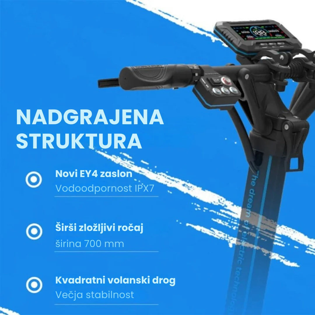 Detalj upravljača električnog romobila Dualtron Storm New s EY4 zaslonom i širokim ručkama