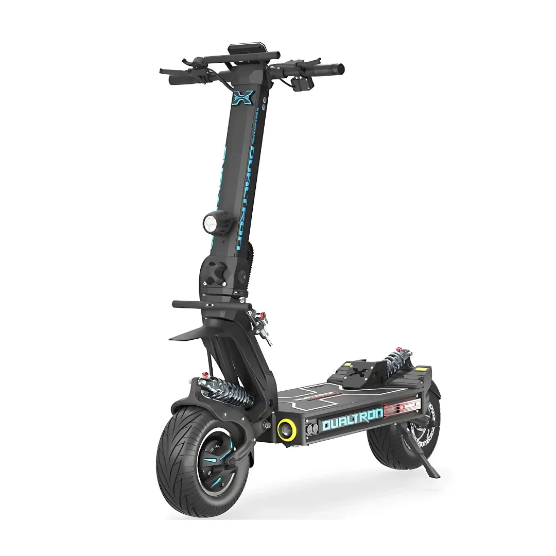 Crni električni romobil Dualtron X Limited studijski prikaz cijelog vozila iz profila