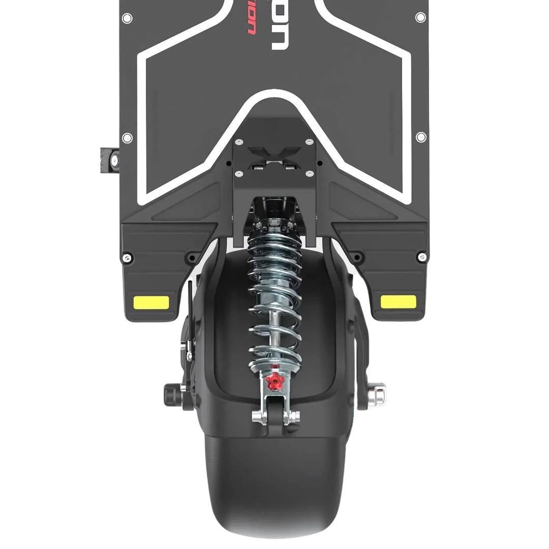 Prikaz stražnjeg ovjesa i kotača električnog romobila Dualtron X Limited iz ptičje perspektive