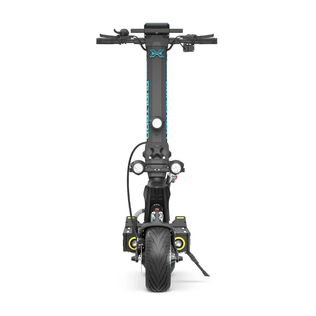Električni romobil Dualtron X Limited, prednji pogled na crni dizajn s LED svjetlima