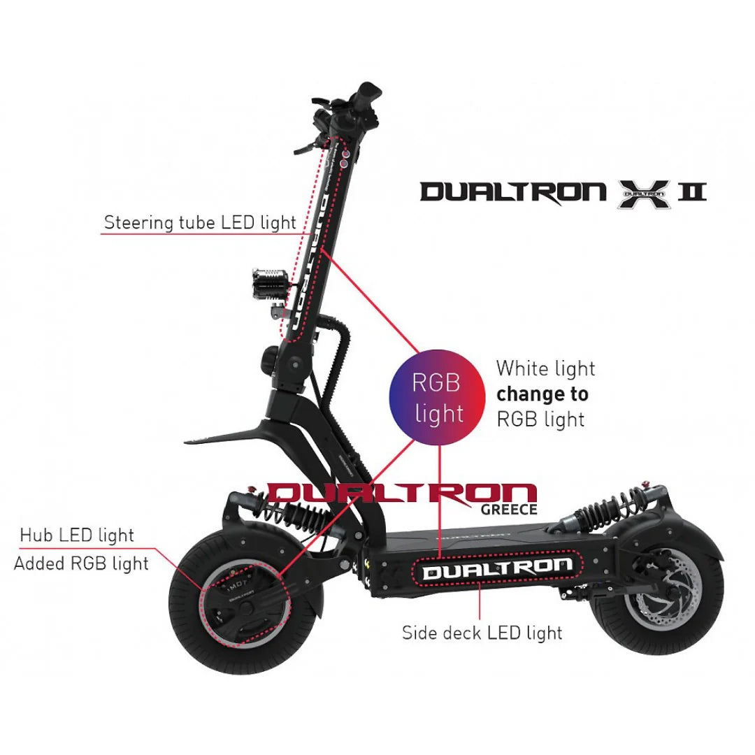 Električni romobil Dualtron X2 upgrade s prikazom LED svjetala na upravljaču i gazištu