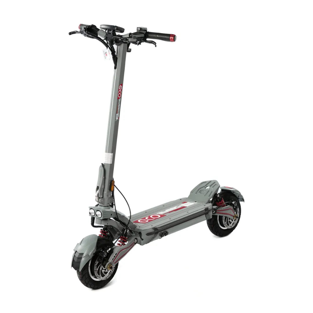 Električni romobil Eco Speed 10x V2 sive boje, pogled s prednje strane na bijeloj podlozi