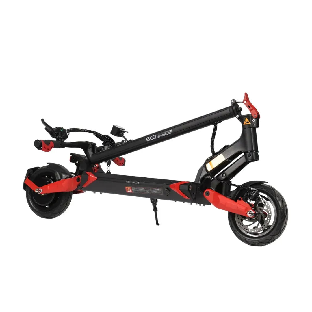 Sklopljeni električni romobil Eco Speed 9 crno-crvene boje bočni pogled