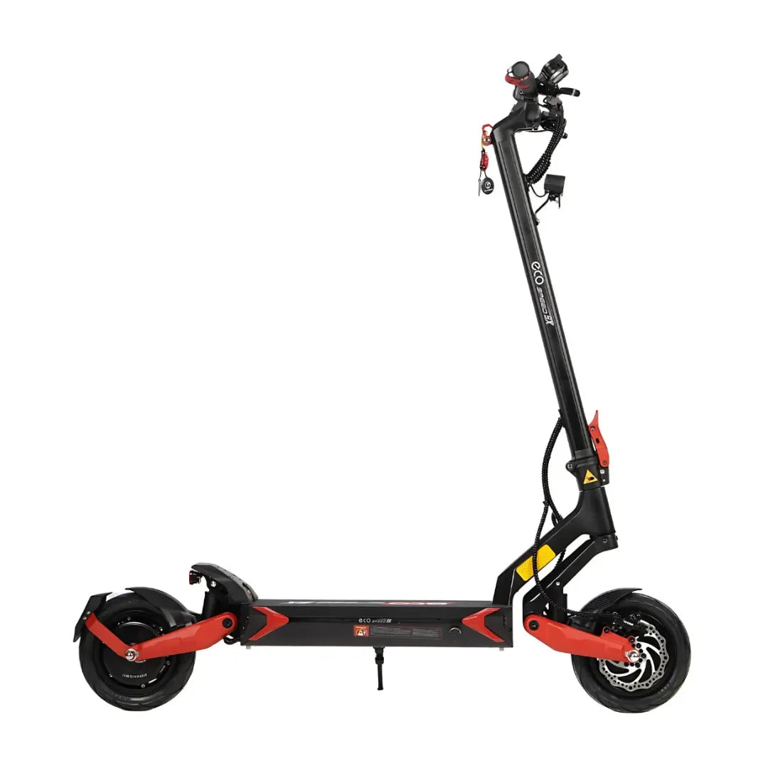 Električni romobil Eco Speed 9X crno-crvene boje, bočni pogled na bijeloj pozadini