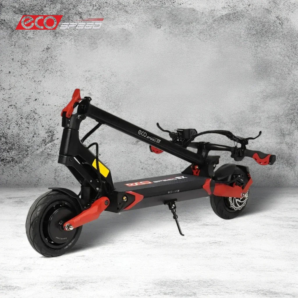 Sklopljeni električni romobil Eco Speed 9X crno-crvene boje bočni pogled