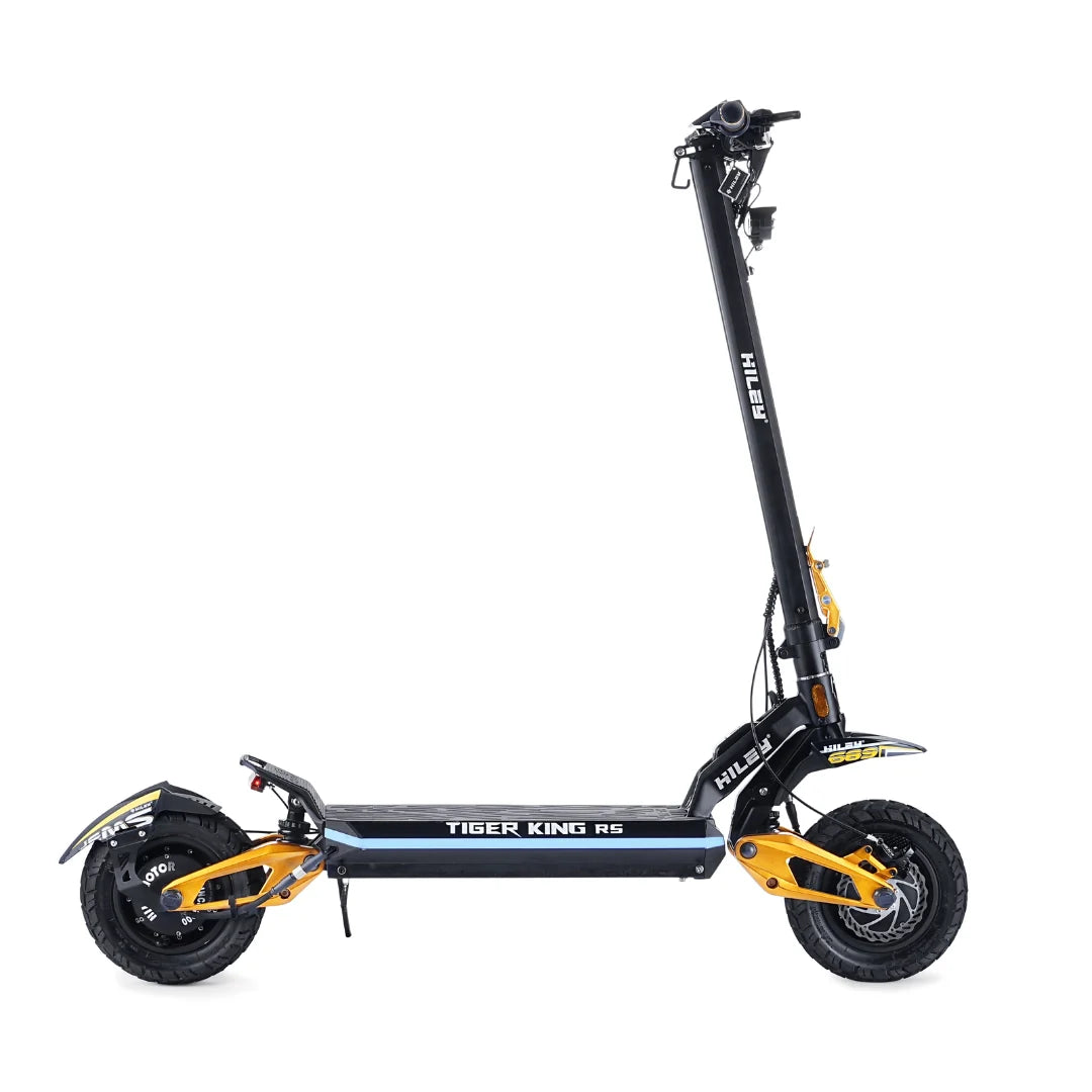 Električni romobil Hiley Tiger King RS bočnog prikaza crne boje sa zlatnim detaljima