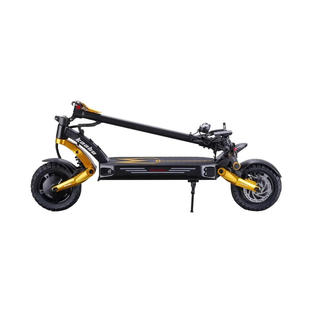 Sklopljeni električni romobil Kaabo Mantis King GT crno-zlatne boje, bočni pogled