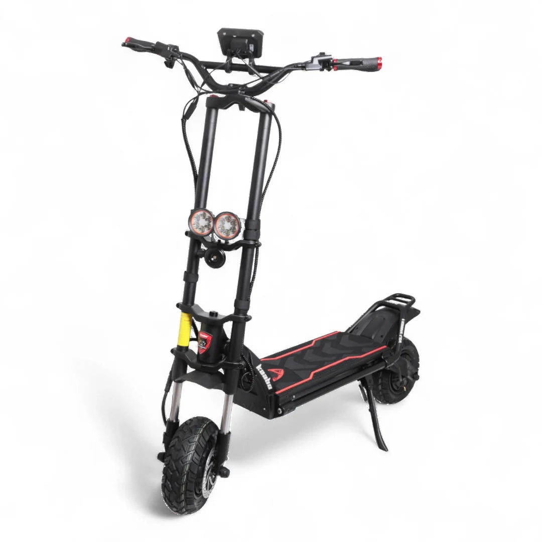 Električni romobil Kaabo Wolf Warrior 11 Max, pogled sprijeda na crni model s LED svjetlima