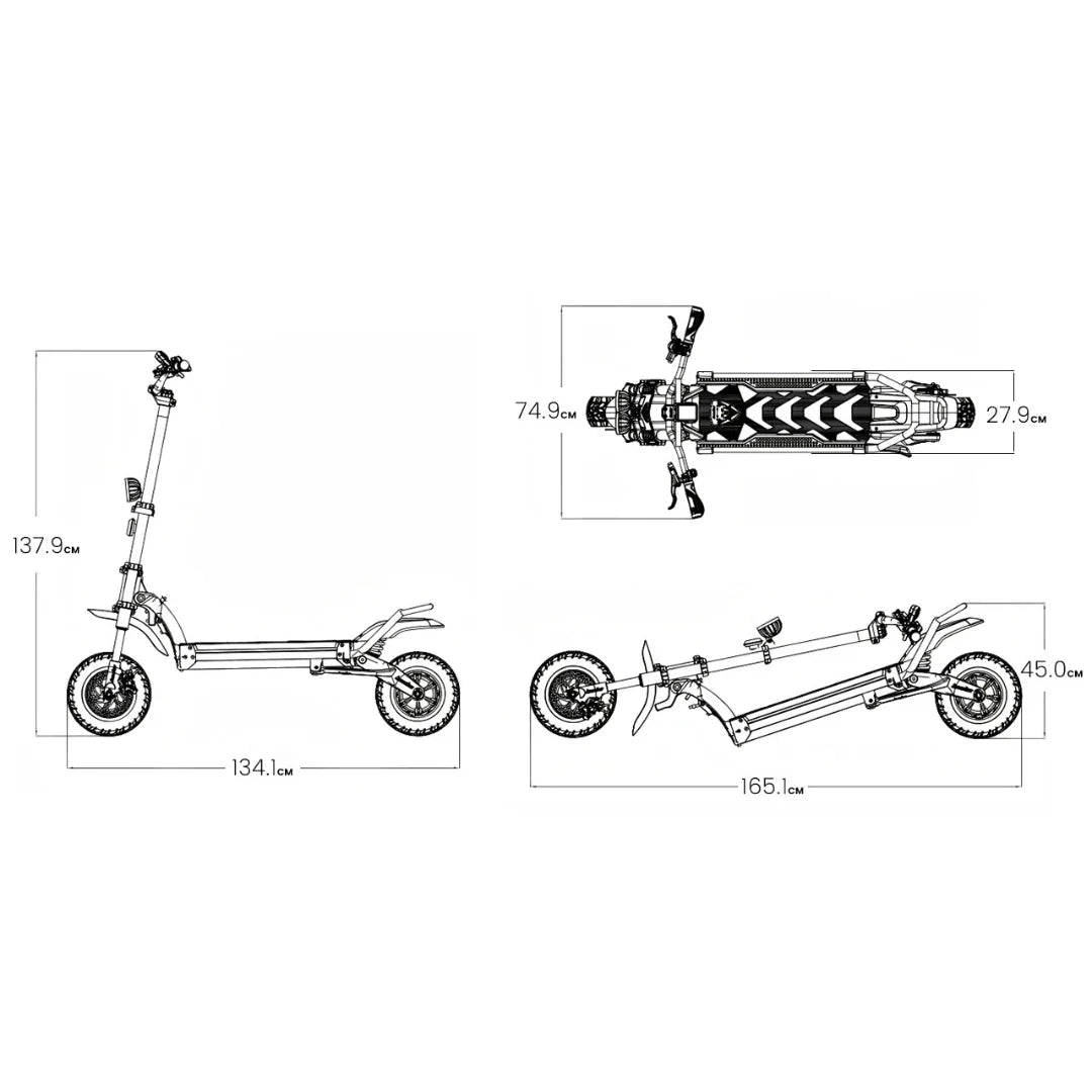 Tehnički nacrt s dimenzijama električnog romobila Kaabo Wolf Warrior 11 Max