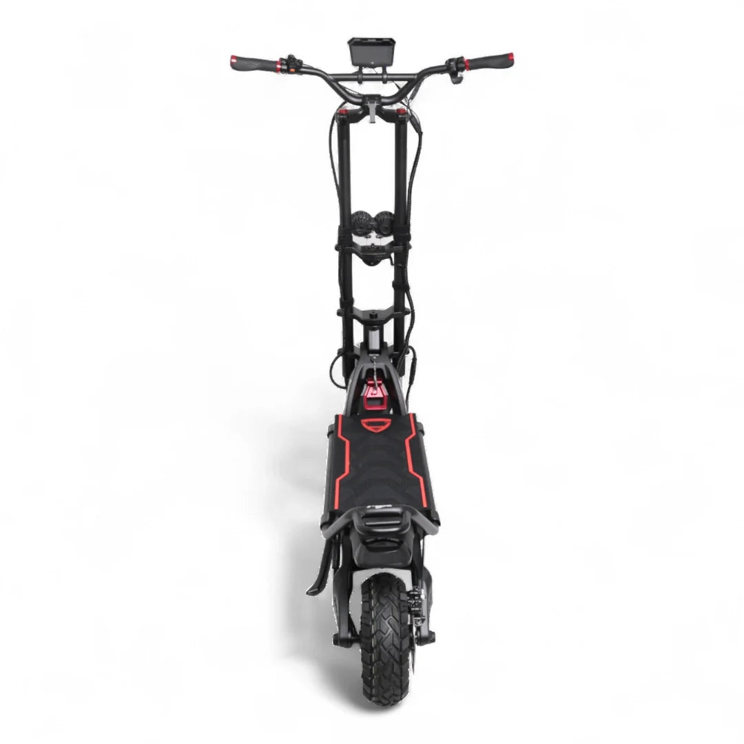 Električni romobil Kaabo Wolf Warrior 11 Max, pogled straga na crni dizajn s crvenim detaljima