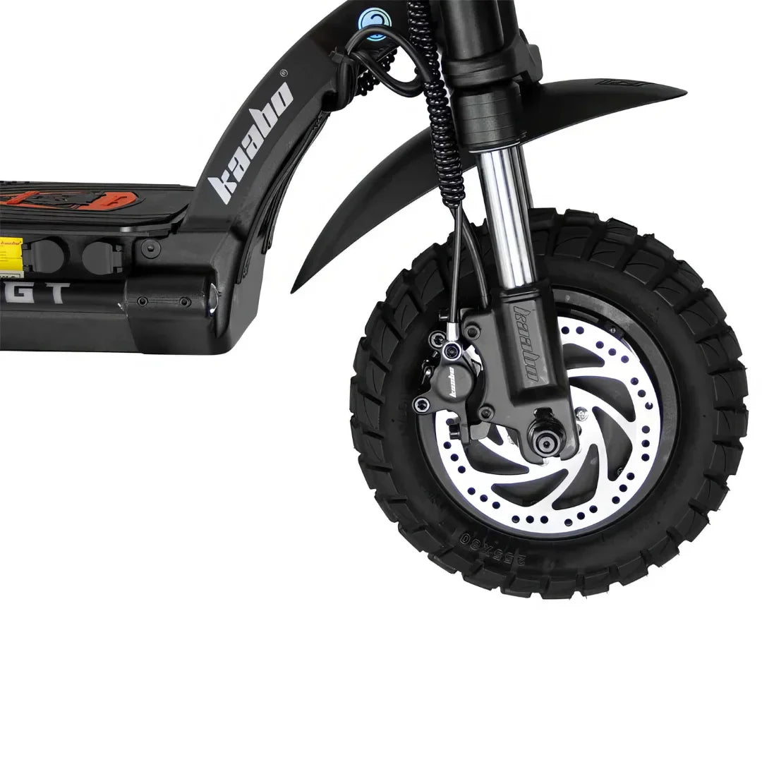 Prednji kotač i disk kočnica električnog romobila Kaabo Wolf Warrior X GT krupni plan