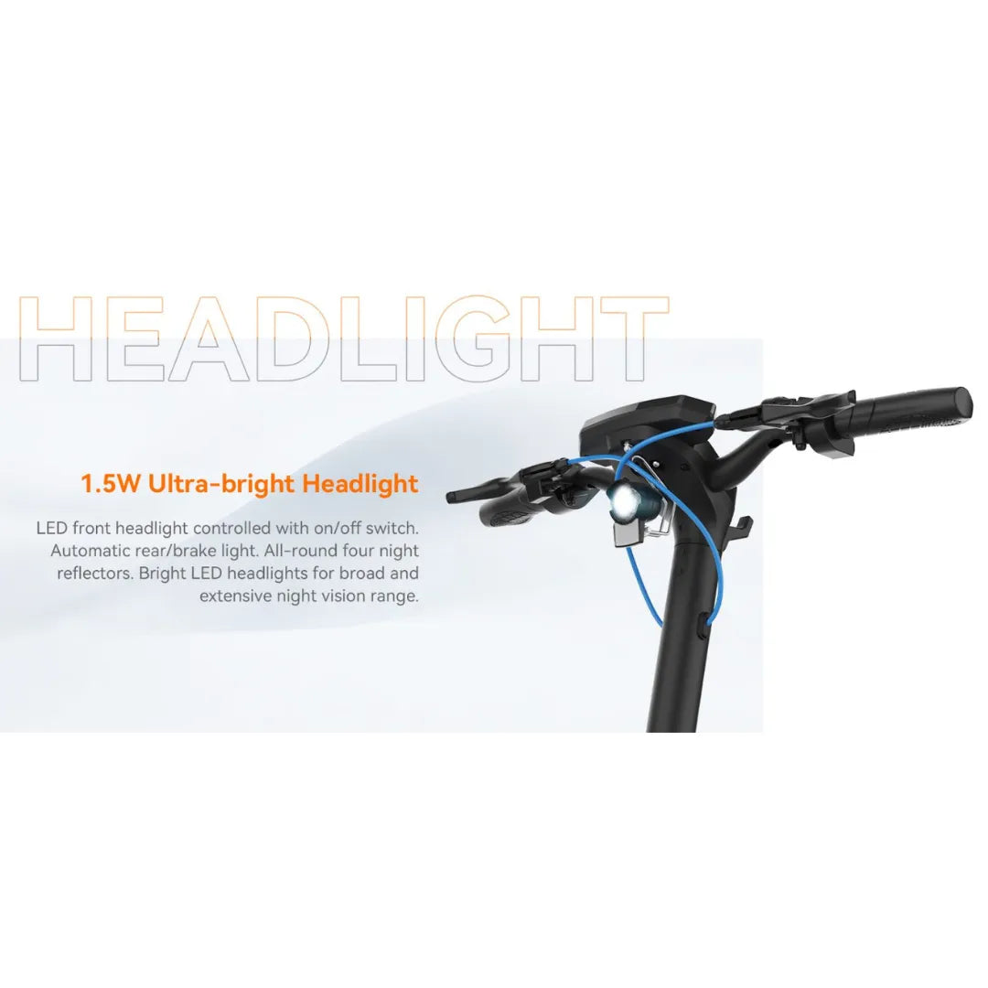 LED prednje svjetlo električnog romobila KingSong N12 Pro, prikaz upravljača s upaljenim svjetlom