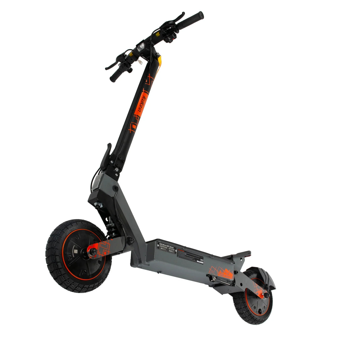 Električni romobil KuKirin G2 Ultra crno-narančaste boje, bočni pogled na cijeli romobil