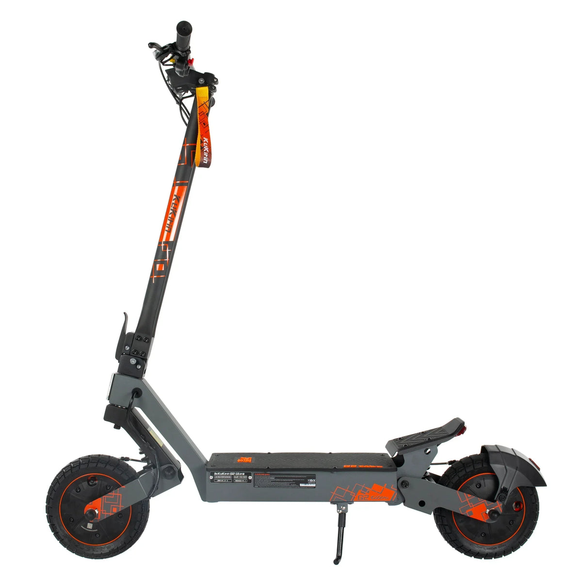 Električni romobil KuKirin G2 Ultra bočni pogled sive boje s narančastim detaljima