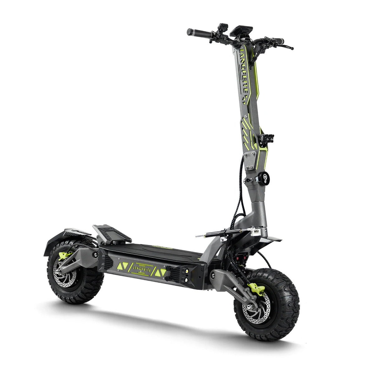 Električni romobil Langfeite GT2 RS 2026 sive boje s neonskim detaljima, pogled s boka